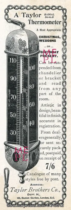 : Taylor Thermometer - 1897 : Taylor Thermometer - 1897