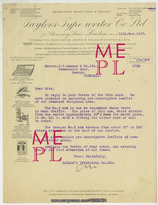 : Taylor's Type writer Co Ltd : Taylor's Type writer Co Ltd