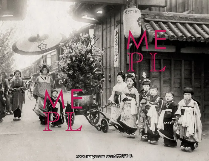 : Tayu or high class prostitute, in procession, Japan : Tayu or high class prostitute, in procession, Japan