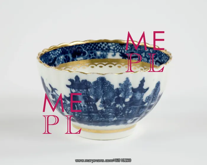: Tea bowl made from porcelain, transfer-printed in underglaze blue with : Tea bowl made from porcelain, transfer-printed in underglaze blue with