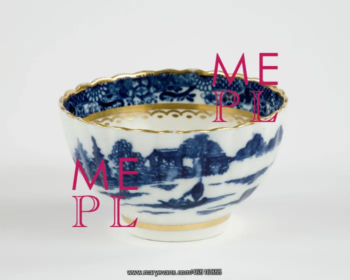 : Tea bowl made from porcelain, transfer-printed in underglaze blue with : Tea bowl made from porcelain, transfer-printed in underglaze blue with