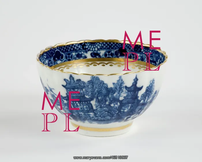 : Tea bowl made from porcelain, transfer-printed in underglaze blue with : Tea bowl made from porcelain, transfer-printed in underglaze blue with