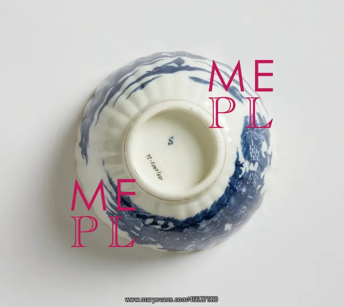 : Tea bowl made from porcelain, transfer-printed in underglaze blue with : Tea bowl made from porcelain, transfer-printed in underglaze blue with