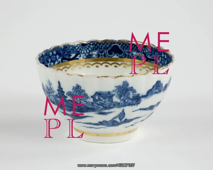: Tea bowl made from porcelain, transfer-printed in underglaze blue with : Tea bowl made from porcelain, transfer-printed in underglaze blue with