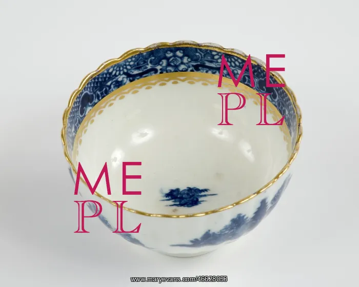 : Tea bowl made from porcelain, transfer-printed in underglaze blue with : Tea bowl made from porcelain, transfer-printed in underglaze blue with