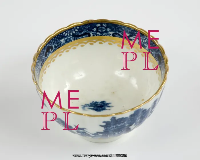: Tea bowl made from porcelain, transfer-printed in underglaze blue with : Tea bowl made from porcelain, transfer-printed in underglaze blue with