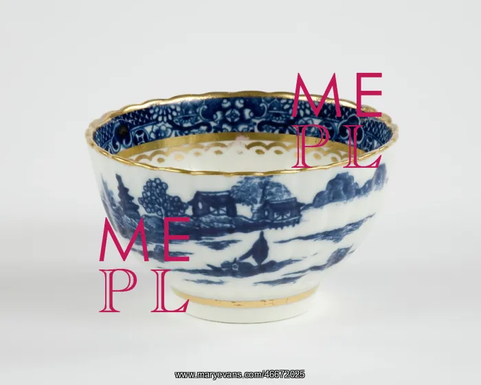 : Tea bowl made from porcelain, transfer-printed in underglaze blue with : Tea bowl made from porcelain, transfer-printed in underglaze blue with