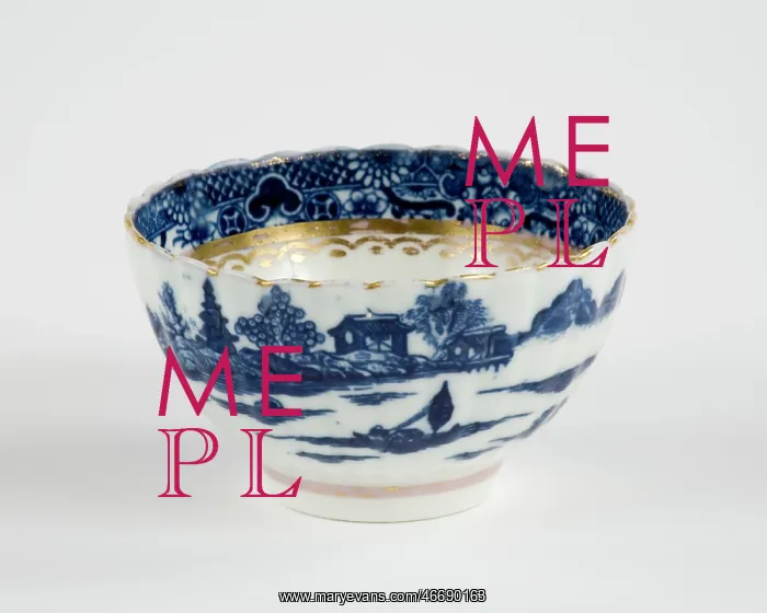 : Tea bowl made from porcelain, transfer-printed in underglaze blue with : Tea bowl made from porcelain, transfer-printed in underglaze blue with