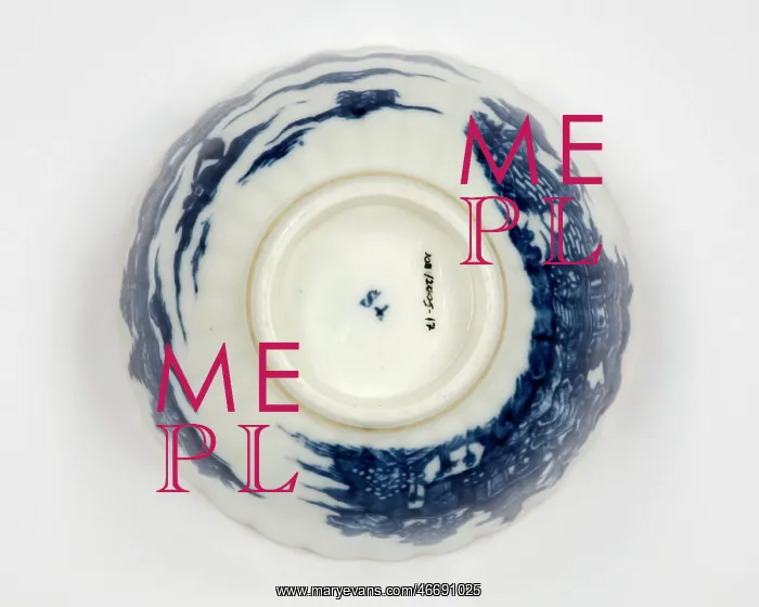 : Tea bowl made from porcelain, transfer-printed in underglaze blue with : Tea bowl made from porcelain, transfer-printed in underglaze blue with