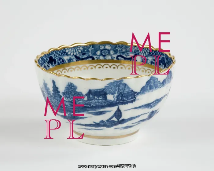 : Tea bowl made from porcelain, transfer-printed in underglaze blue with : Tea bowl made from porcelain, transfer-printed in underglaze blue with