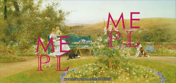 : Tea in the Garden ' woman on bench : Tea in the Garden ' woman on bench