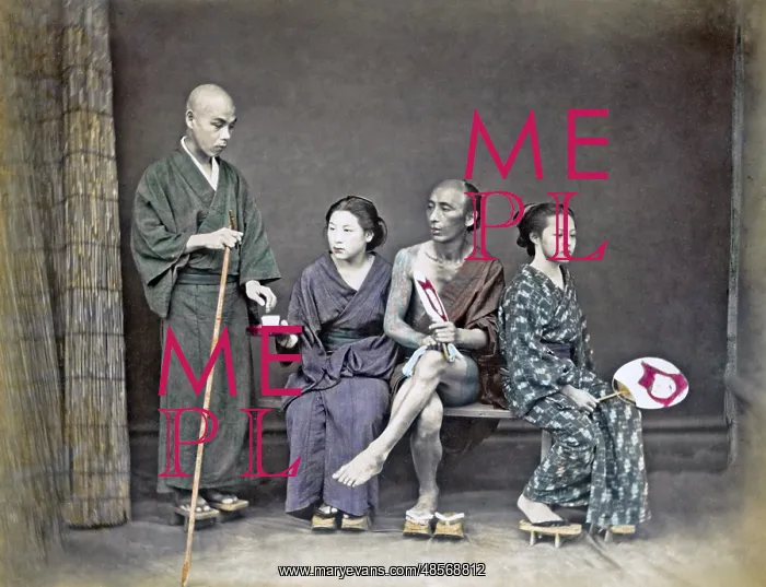 : Tea for pilgrims, Japan, circa 1880s - Studio tableau : Tea for pilgrims, Japan, circa 1880s - Studio tableau