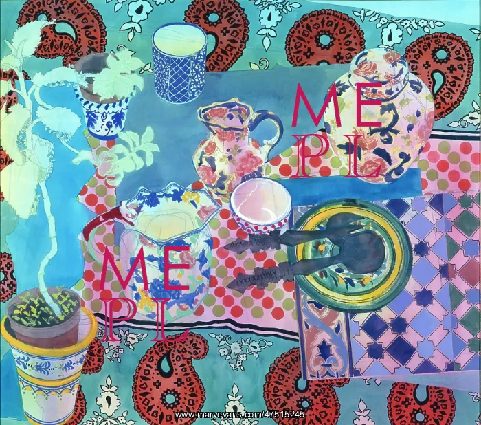 : Tea Table ' brightly patterned table cloth : Tea Table ' brightly patterned table cloth