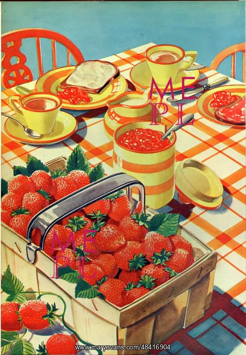 : Tea table with strawberries and jam : Tea table with strawberries and jam