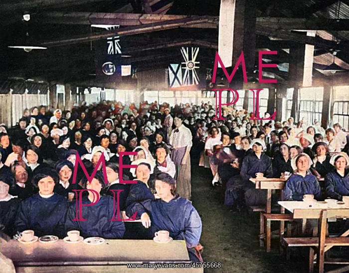 : Tea Time in Dining Hall of National Control Canteen, WW1 : Tea Time in Dining Hall of National Control Canteen, WW1