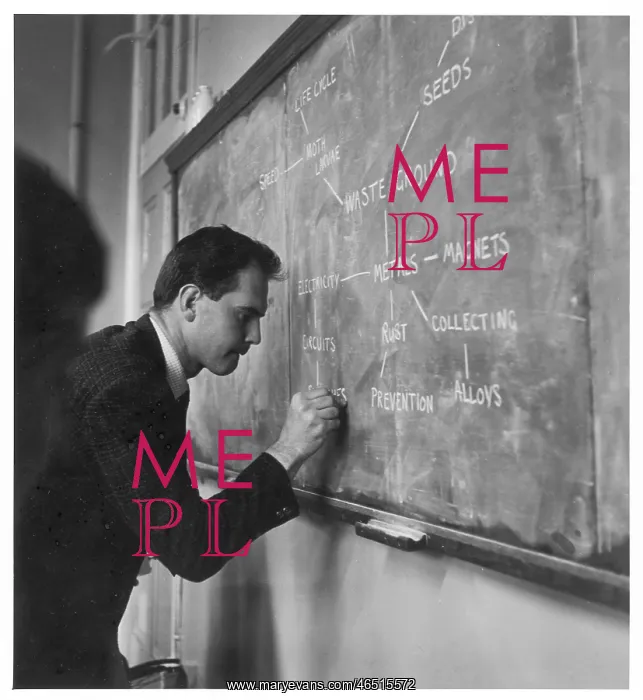 : Teacher writing on blackboard, Leicester : Teacher writing on blackboard, Leicester