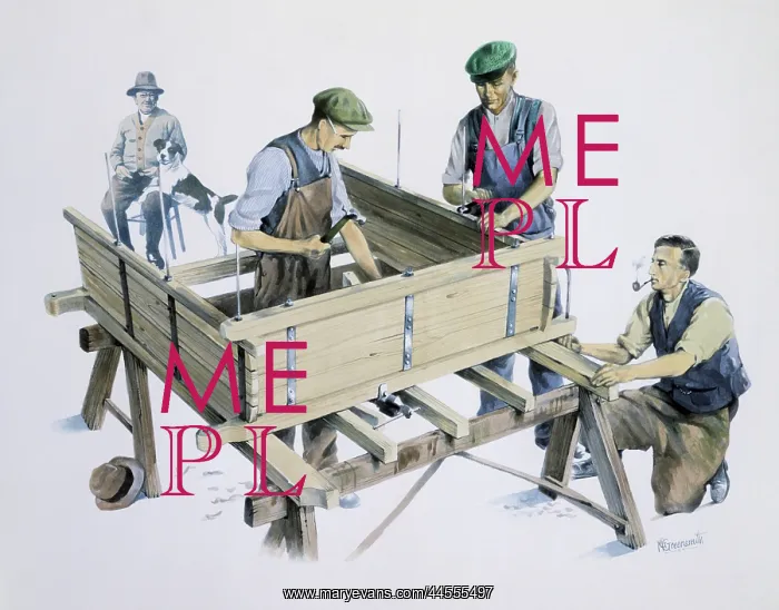 : Team of Carpenters making a cart : Team of Carpenters making a cart