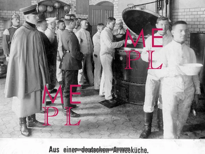 : Team kitchen in a barracks, 1910 : Team kitchen in a barracks, 1910