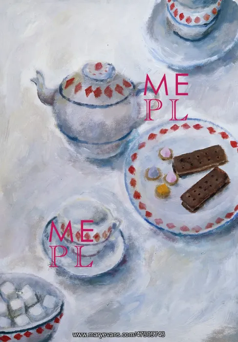 : Teapot and Biscuits ' with cups and saucers : Teapot and Biscuits ' with cups and saucers