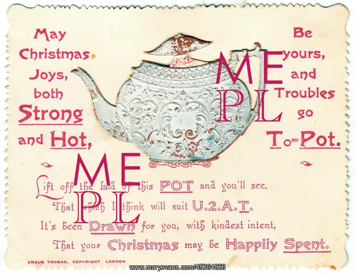 : Teapot with comic verse on a Christmas card