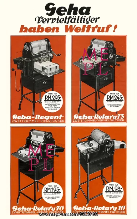  : technics, hectographs, Geha, different types