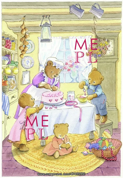 : Teddies Icing a Birthday Cake : Teddies Icing a Birthday Cake