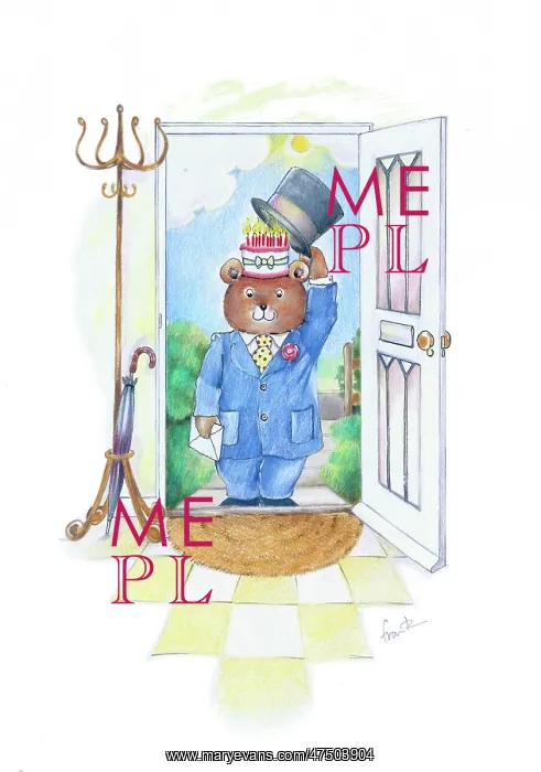 : Teddy bear with birthday cake under his hat : Teddy bear with birthday cake under his hat