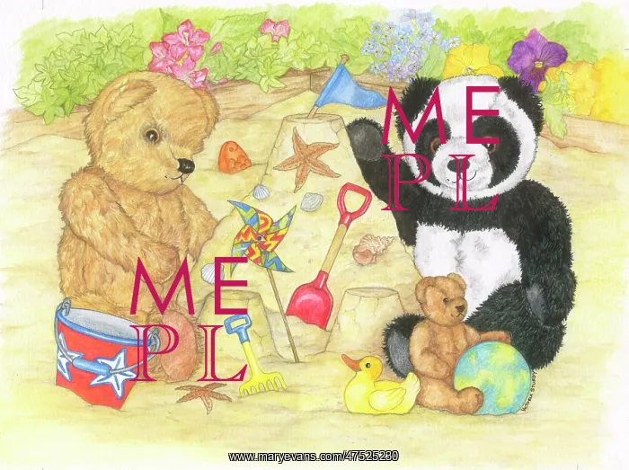 : Teddy Bear and Panda playing in a sandpit : Teddy Bear and Panda playing in a sandpit
