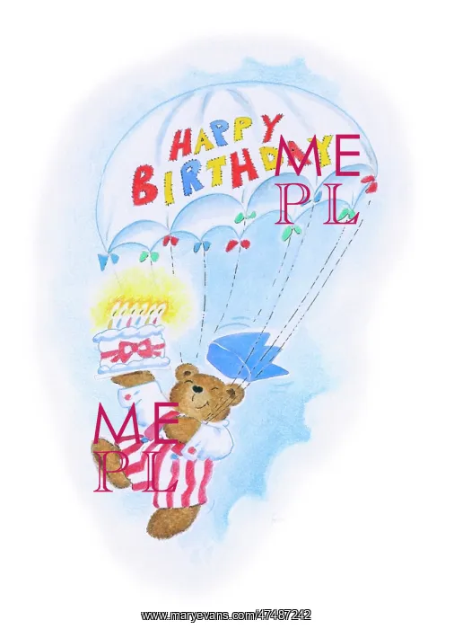 : Teddy bear parachuting holding cake : Teddy bear parachuting holding cake