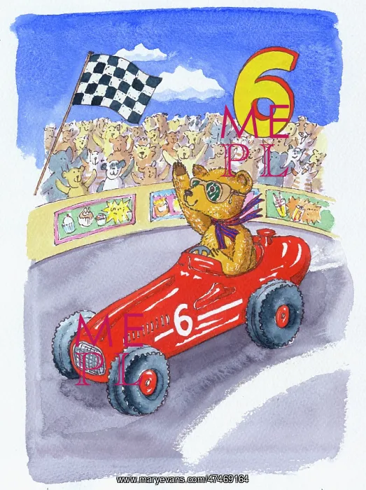  : Teddy Bear in Racing Car with number 6