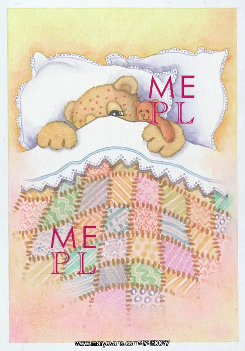  : Teddy bear with spots in bed