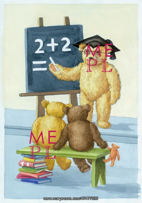: Teddy bear teaching two student bears : Teddy bear teaching two student bears