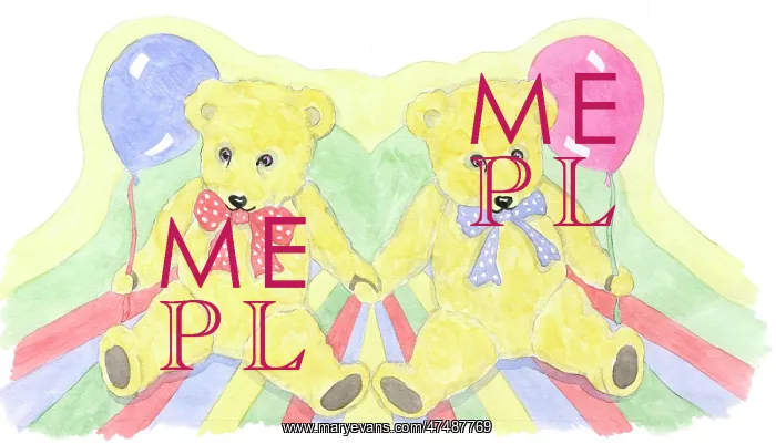 : Two Teddy Bears with Balloons : Two Teddy Bears with Balloons