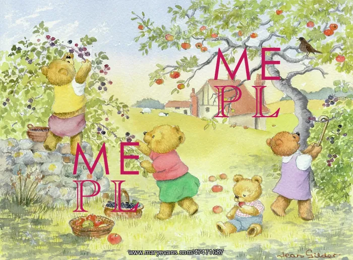 : Teddy bears gathering blackberries & apples : Teddy bears gathering blackberries & apples