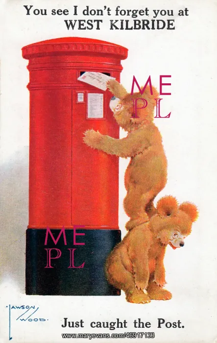 : Two teddy bears posting a letter : Two teddy bears posting a letter