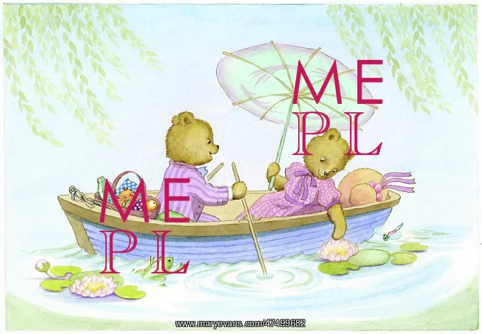  : Teddy bears in a rowing boat with picnic