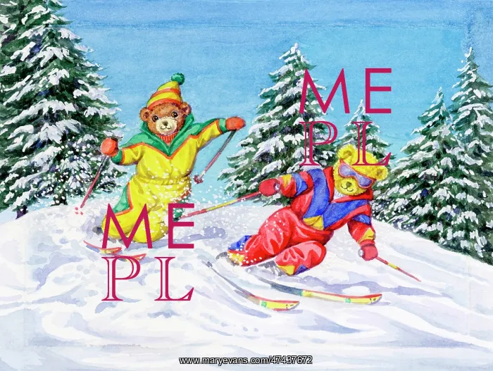  : Two Teddy Bears Skiing