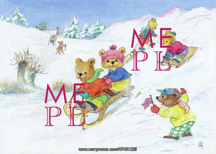  : Four teddy bears sledging