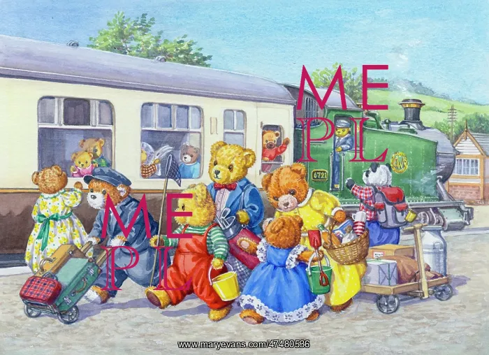 : Teddy bears on station platform going on hols : Teddy bears on station platform going on hols