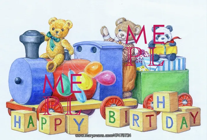 : Teddy bears with toy train, balloons, presents : Teddy bears with toy train, balloons, presents