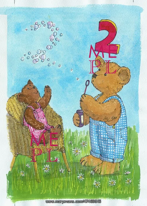 : Two Teddys, one Blowing Bubbles to form the shape of 2 : Two Teddys, one Blowing Bubbles to form the shape of 2