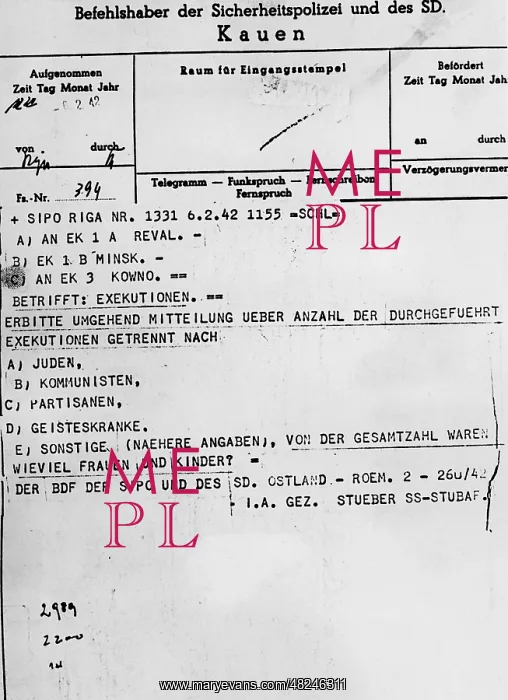 : Telegram on carried out executions, 1942 : Telegram on carried out executions, 1942