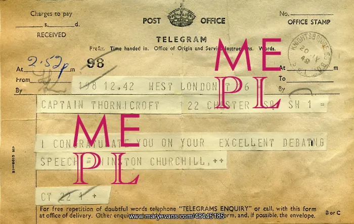 : Telegram from Sir Winston Churchill : Telegram from Sir Winston Churchill