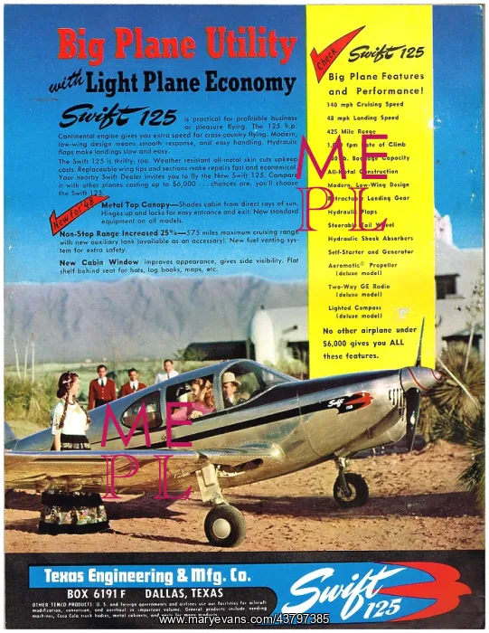 : Temco Swift 125 Aircraft : Temco Swift 125 Aircraft