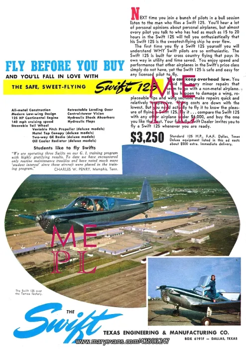 : Temco Swift 125 Aircraft : Temco Swift 125 Aircraft