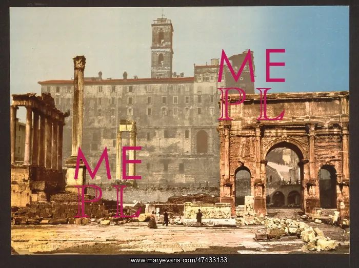 : Temple of Saturn and Triumphal Arch of Septimus Severus, Rom : Temple of Saturn and Triumphal Arch of Septimus Severus, Rom