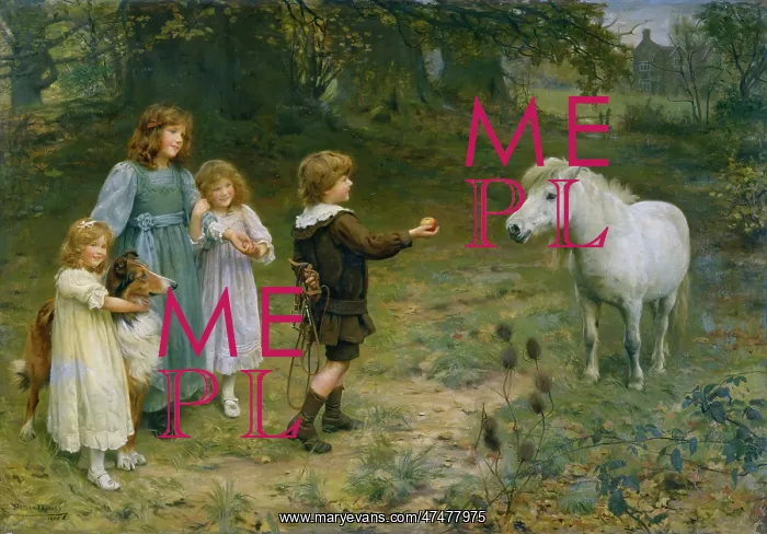 : A Tempting Bait ' boy offering apple to pony : A Tempting Bait ' boy offering apple to pony