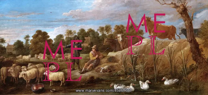 : Teniers - Landscape with two shepherds, cattle and ducks : Teniers - Landscape with two shepherds, cattle and ducks