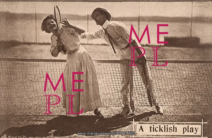 : Tennis Couple having fun at the net : Tennis Couple having fun at the net
