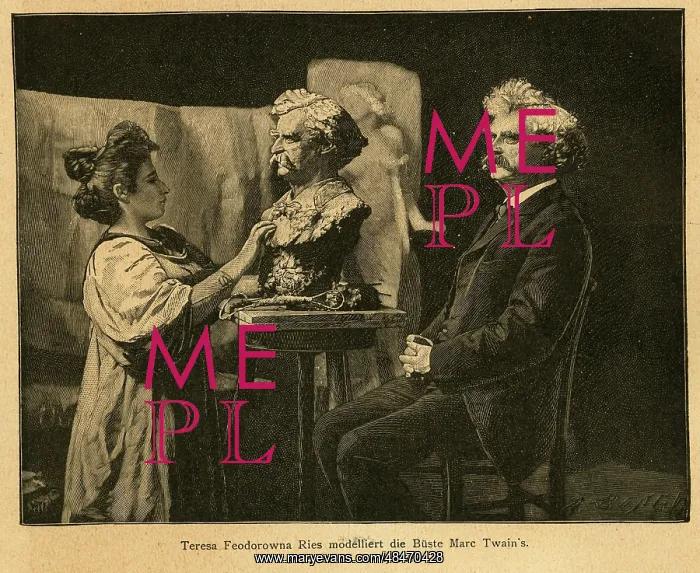 : Teresa Feoderovna Ries sculpting a bust of Mark Twain : Teresa Feoderovna Ries sculpting a bust of Mark Twain